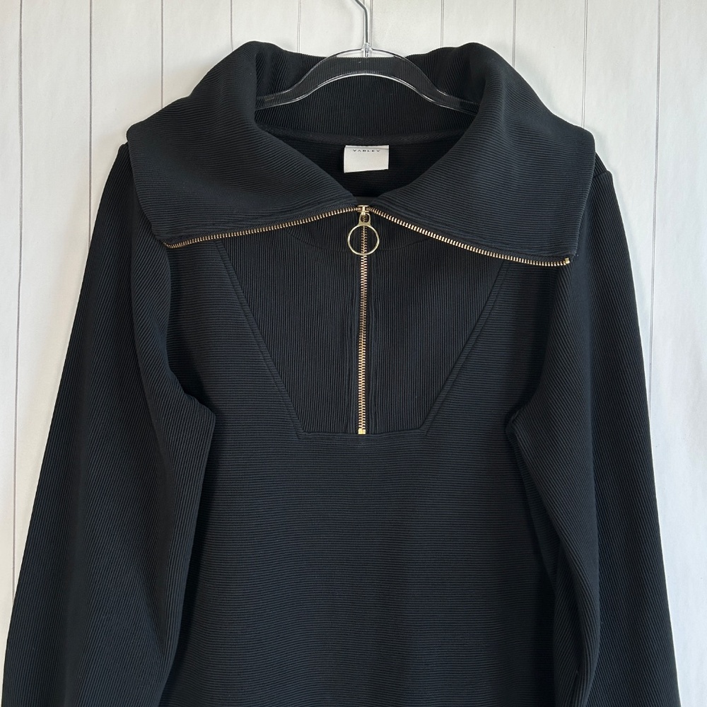 Varley women size S Vine half zip sweater black ottoman fabric ribbed athleisure - Picture 2 of 12